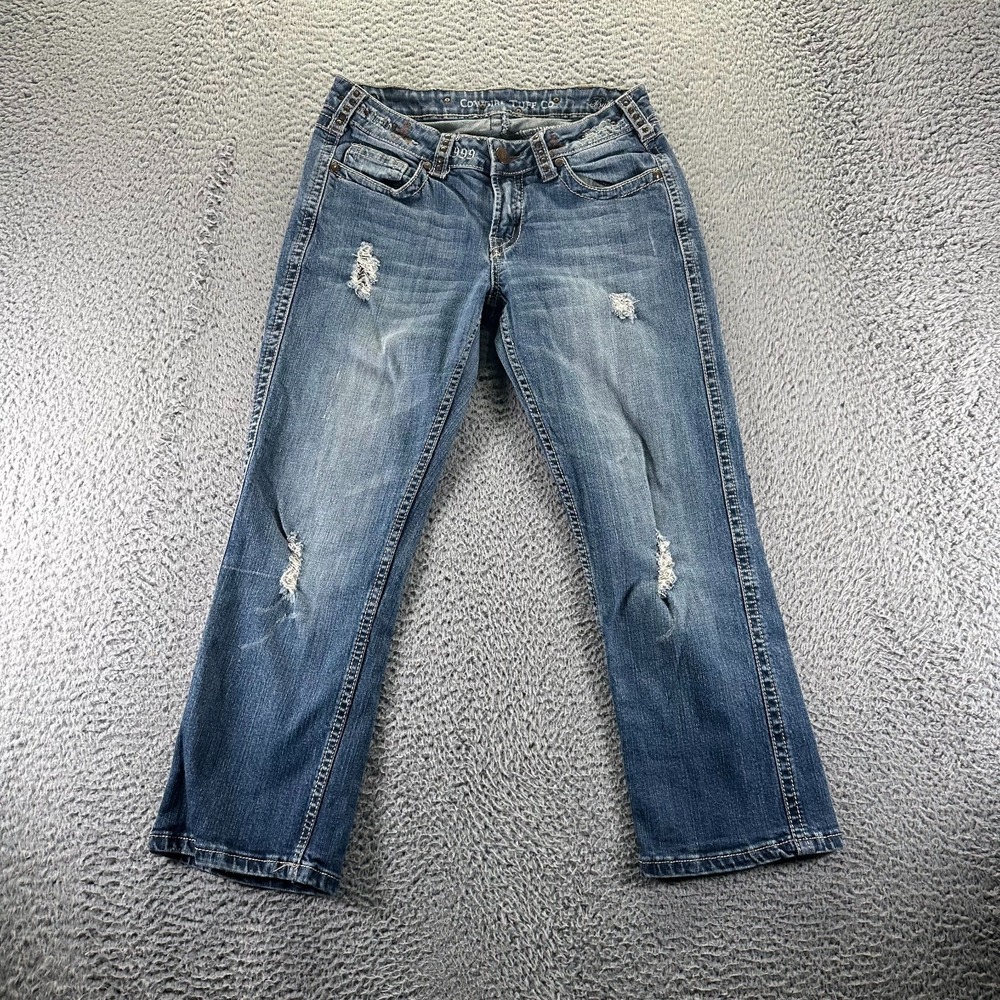Cowgirl Tuff Bucked Jeans Women 28x24 Blue Denim‎ Straight Faded Western Studded